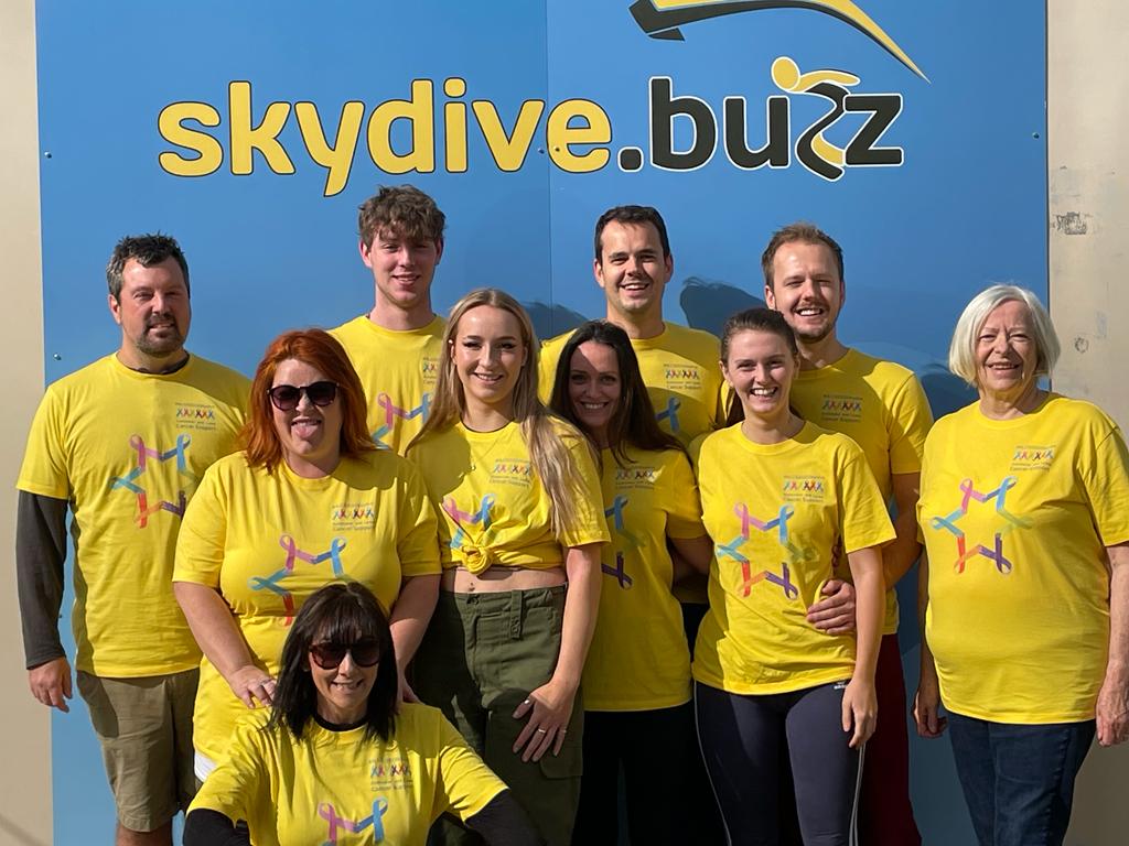 The 10 skydivers pictured at Dunkeswell Airfield