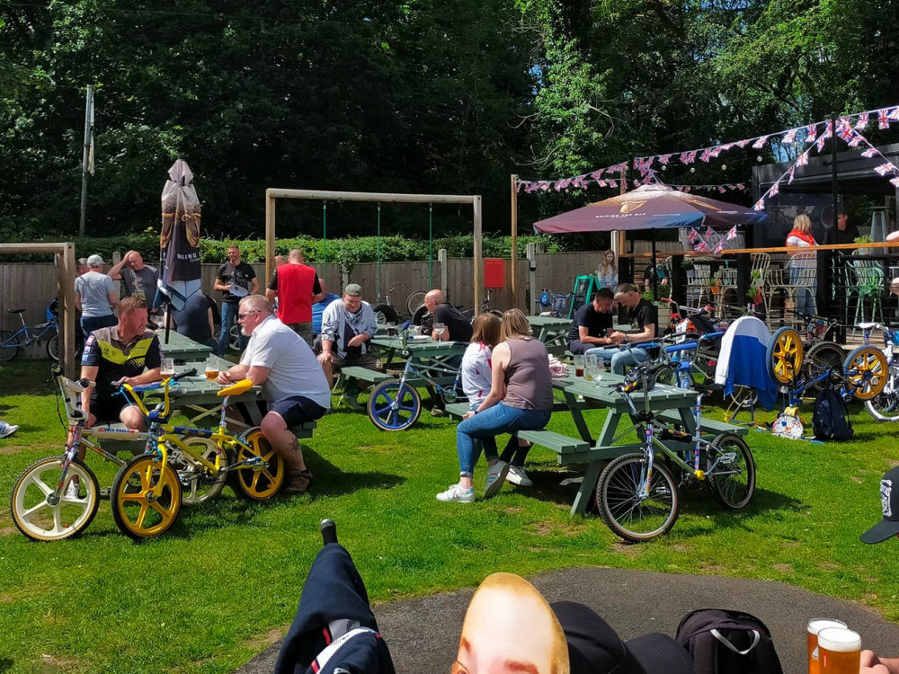 BMXer's enjoying a rest at one of their stops - The Woodside, Valley Road (Jonathan White).