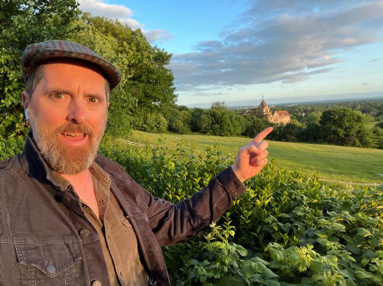 US actor Brendan Hunt who plays Ted Lasso’s sidekick Coach Beard takes in the view from the top of Richmond Hill