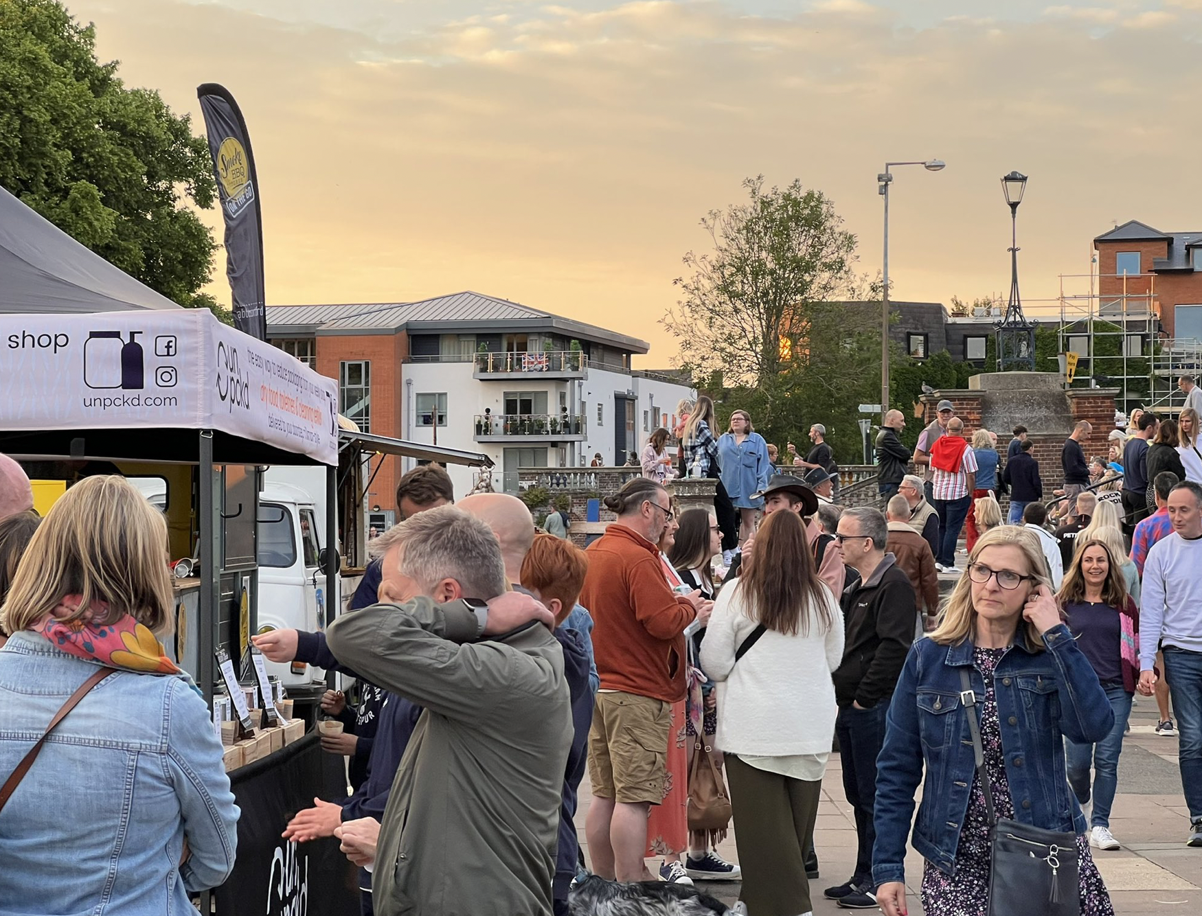 Hitchin Street Food Monthly's special Platinum Jubilee edition has been hailed as a hit huge. PICTURE: Punters gather at the Riverside for a selection of mouth-watering street food. CREDIT: @HitchinNubNews 