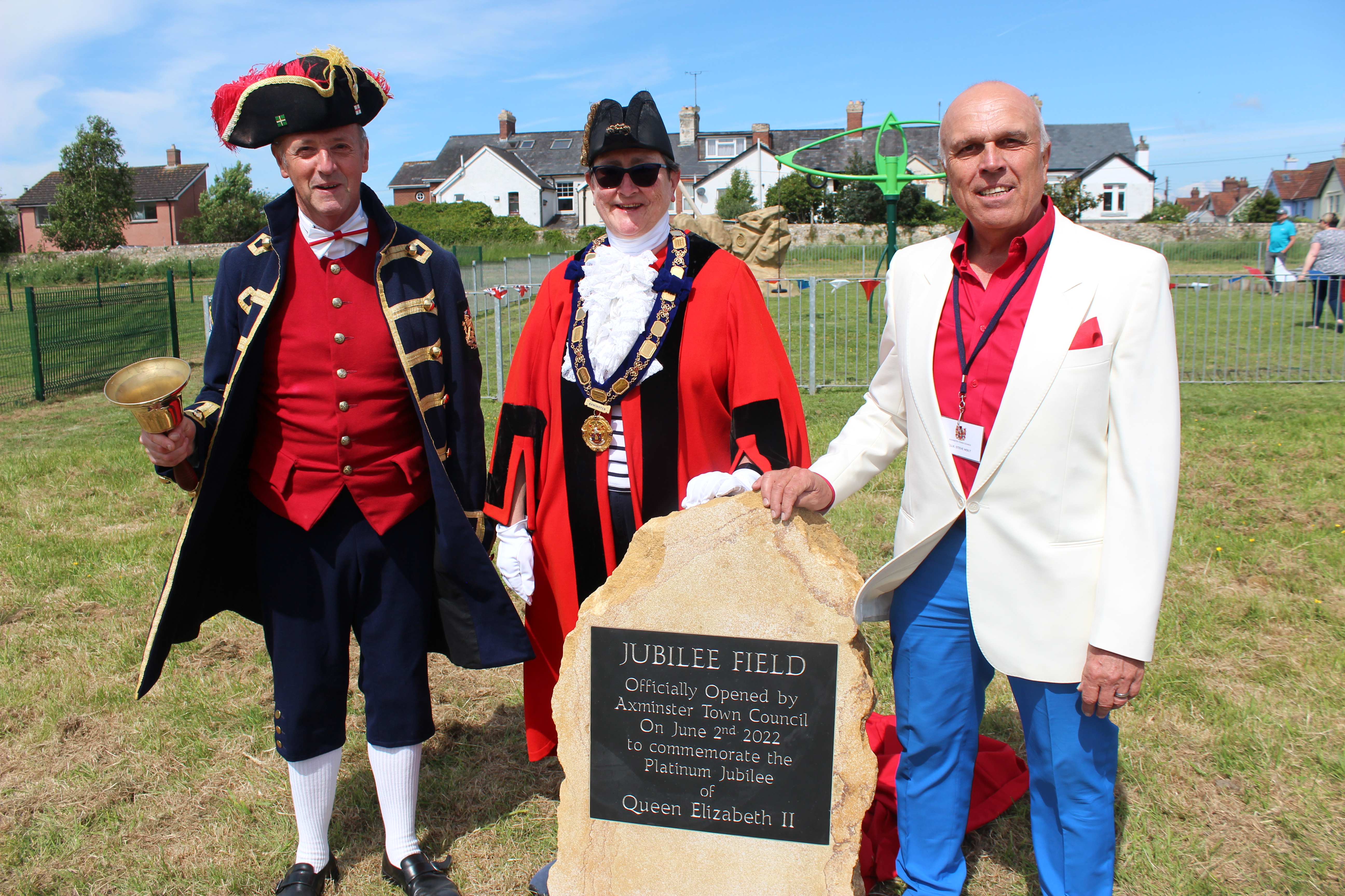 The Mayor of Axminster, Cllr Jill Farrow, pictured with town clerk Nick Goodwin and Cllr Steve Holt at the opening of Jubilee Field.