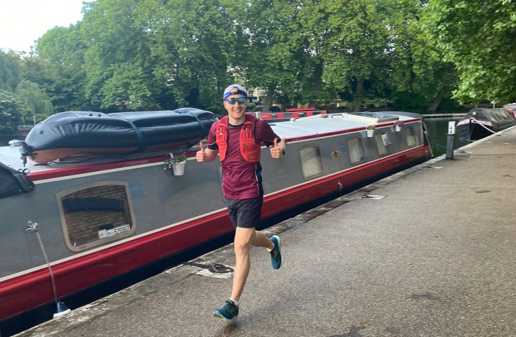 Hamish Hanson in training for the 145-mile Grand Union Canal Race