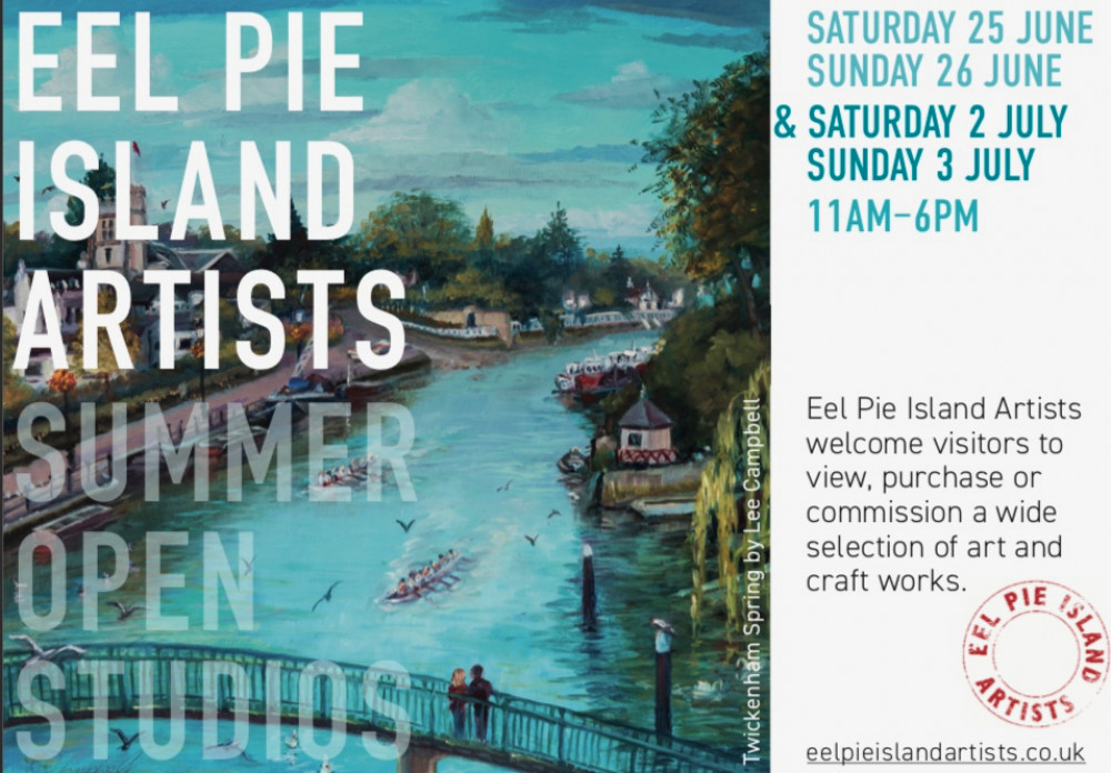 Eel Pie artists invite visitors to view a wide variety of art and craft works displayed in the artist's studios over 2 weekends this summer. 25- 26 June and 2 - 3 July 11 - 6pn each day.