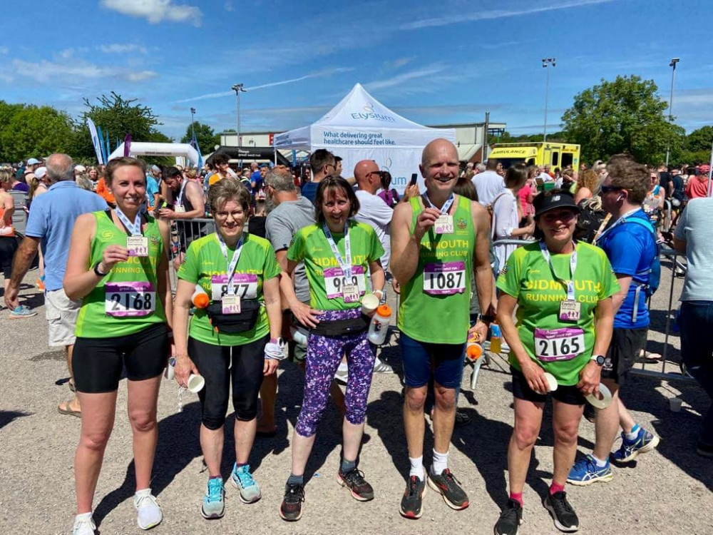 Medals all round for Yasmin Salter, Sarah Clapham, Sue Collman, Bert and Kerry Salter (Sidmouth Running Club)