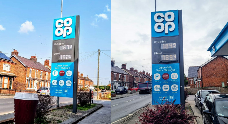 Then and now. Fuel is now £184.9p at Bradfield Road petrol station. It was 167.9p on March 23 (Ryan Parker).