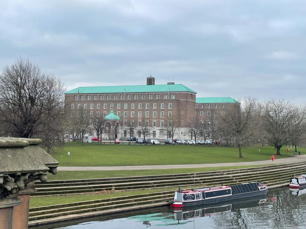 The first election to appoint a new mayor of the East Midlands could take place in May 2024. Pictured: County Hall the current headquarters of Nottinghamshire County Council. Image: LDRS.