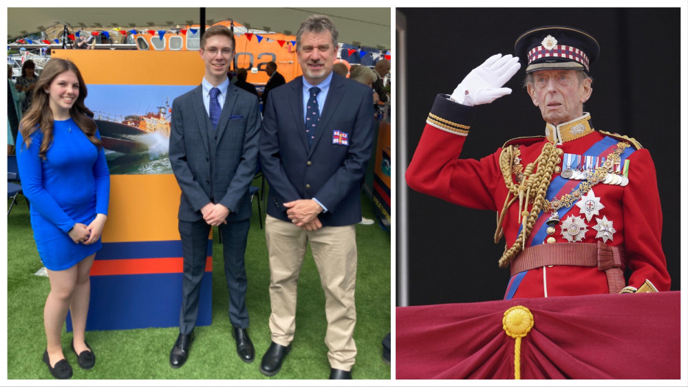 Left: Grace Salfairso, Jenson Bacon, and Colin Trowles. Right: Prince Edward, Duke of Kent (Photos: Plume Academy and Jonathan Brady)