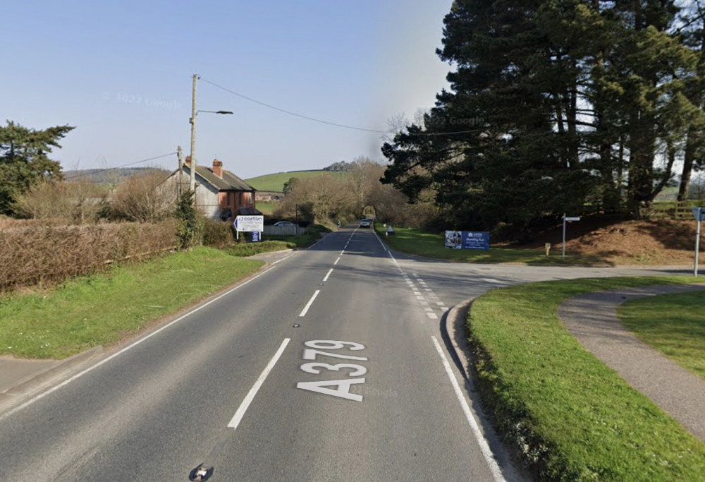 The A379 Exeter Road by Cofton Lane (Google)