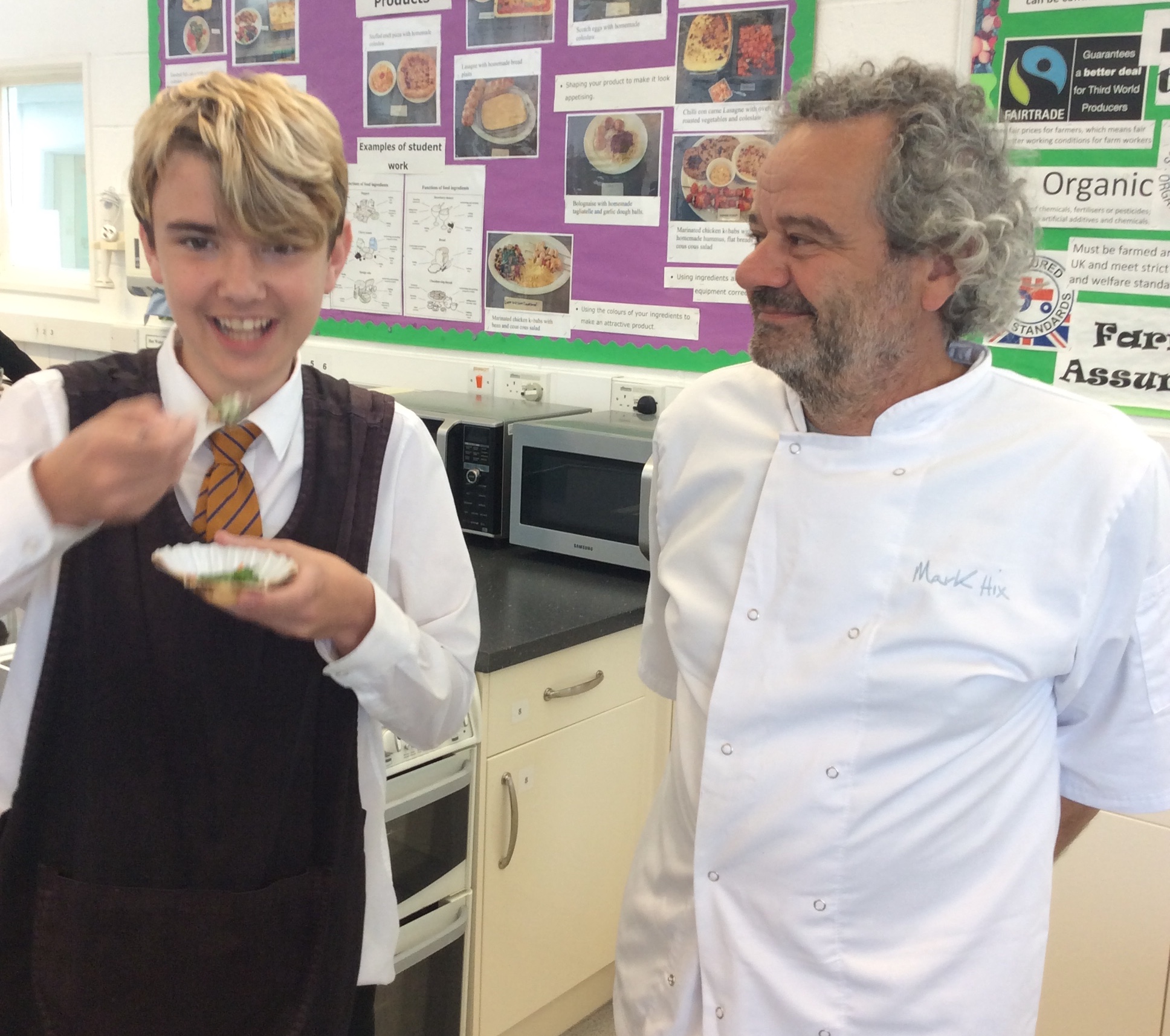 Mark Hix cooks with Year 10 students at the Sir John Colfox Academy