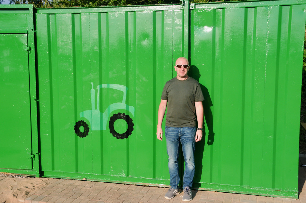 Shotley Rangers chairman Dan Hart with newly painted club logo (Picture credit: Peninsula Nub News)