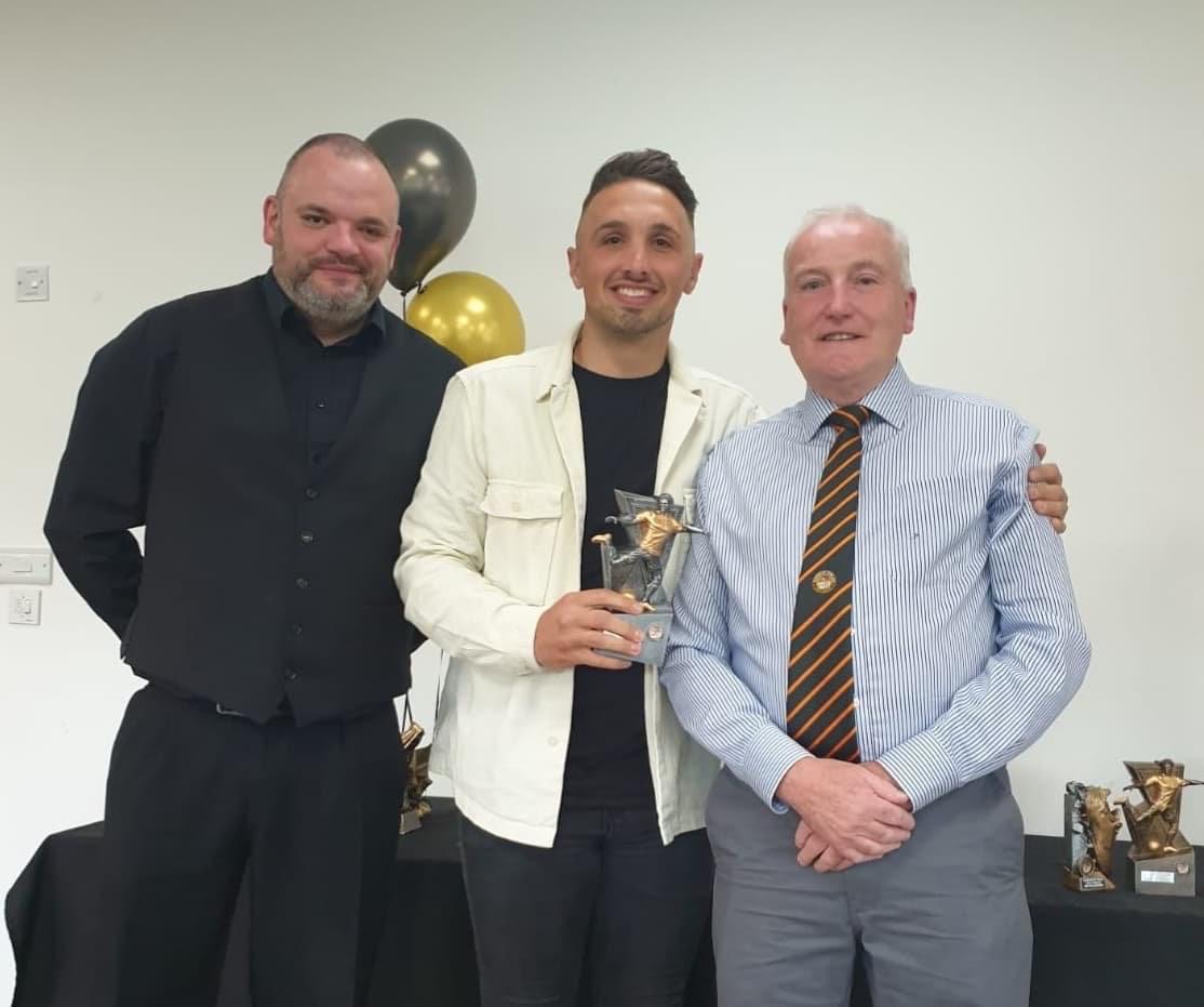 Players' player and supporters' player of the year Jamie Price pictured with manager Dan Prettejohn and trustee Les Bounds