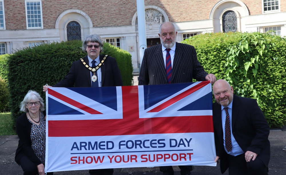 Picture shows (L-R) Deputy Council Leader Cllr Liz Leyshon, Council Chairman Cllr Mike Best, Armed Forces Champion Cllr Henry Hobhouse, and Council Leader Cllr Bill Revans