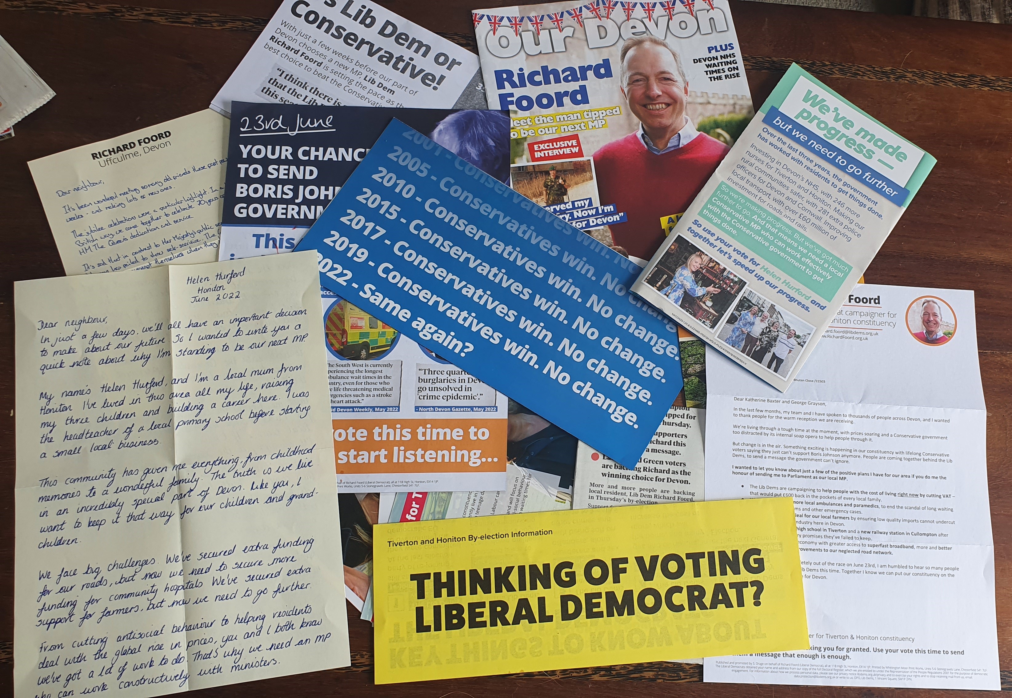 A selection of election material which Honiton residents have received in recent weeks