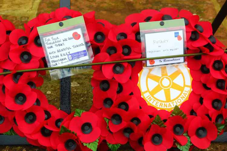 Wreaths laid by Cllr Lynn Riley and Frodsham and Helsby Rotary Club