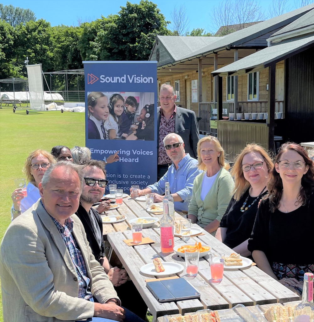 The trustees in the sunshine at the Midsomer Norton cricket club 