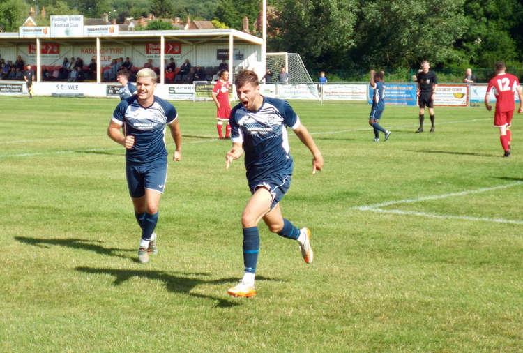 Hadleigh's United's Harry Brown celebrating