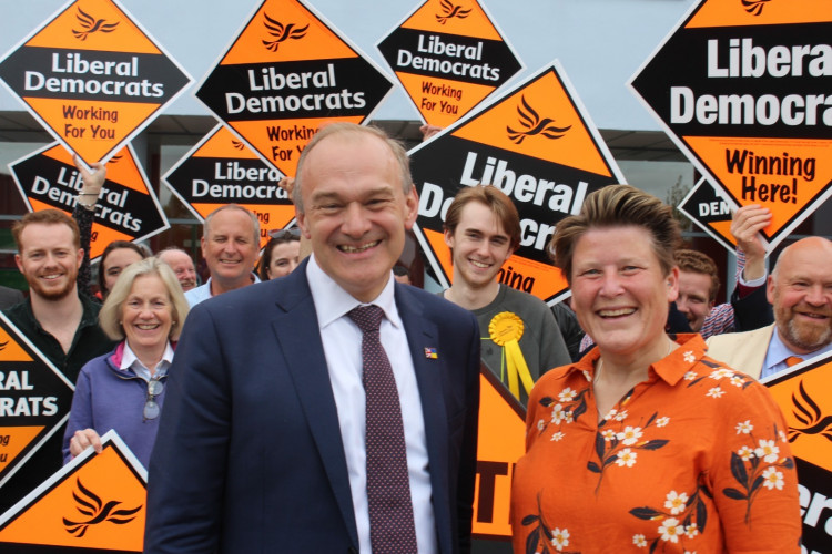 Liberal Democrat Leader Sir Ed Davey With Somerton And Frome Candidate Sarah Dyke. CREDIT: Liberal Democrats. Free to use for all BBC wire partners.
