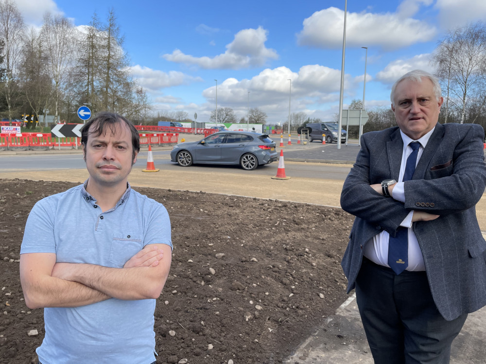 Hucknall’s County Councillors have submitted an official objection to plans to build a new office block on the outskirts of the town. Pictured: Councillors Lee Waters (L) and Dave Shaw (R). Photo courtesy of Ashfield Independents.