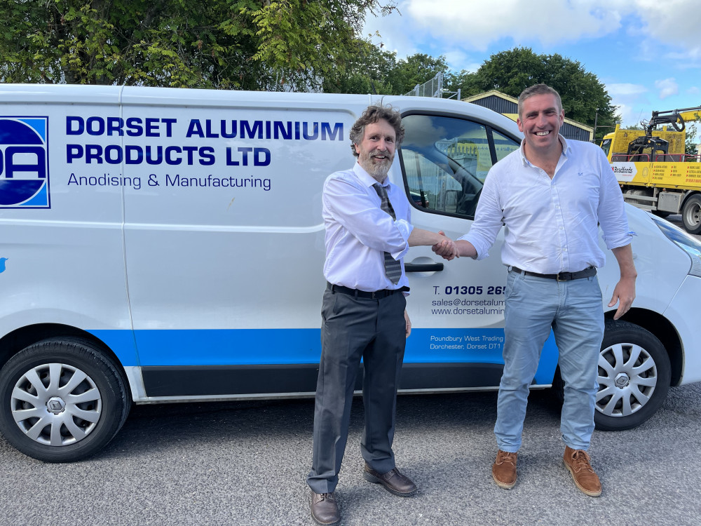 Managing director Noel Hope and owner of Dorset Aluminium Products Ltd, Darren Taylor