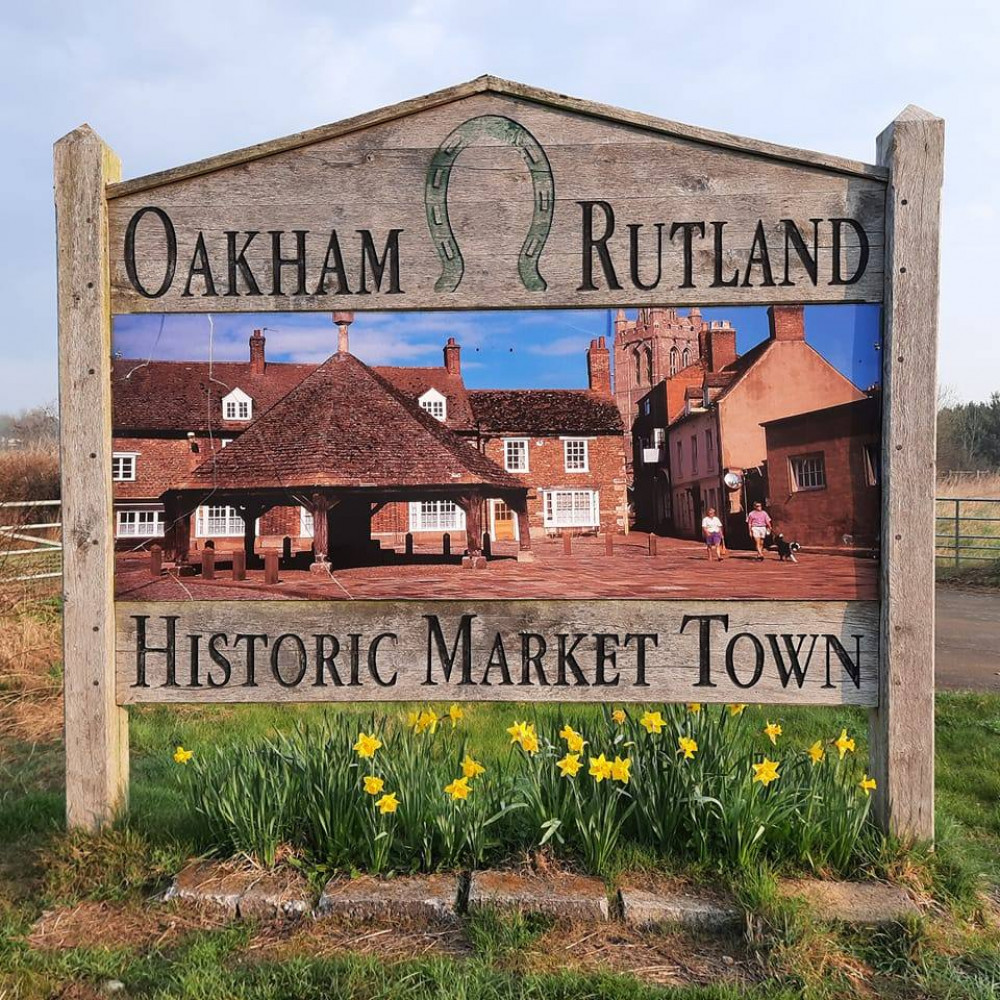 Oakham in Rutland Historic Market Town sign