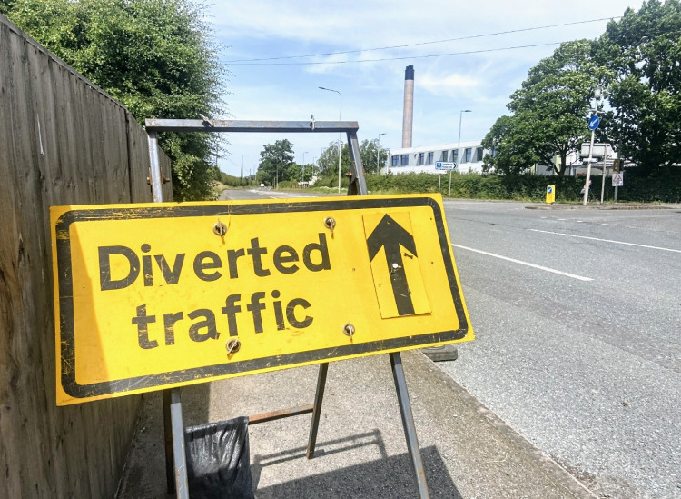 A diverted traffic sign on the A530 Middlewich Road where it is currently closed (Jonathan White).