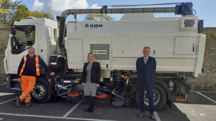 Left to right: Paul Church, HGV Sweeper Driver, Haylee Wilkins, Assistant Chief Executive Officer and Head of Services for Neighbourhoods and Stuart Brown, Chief Executive Officer.