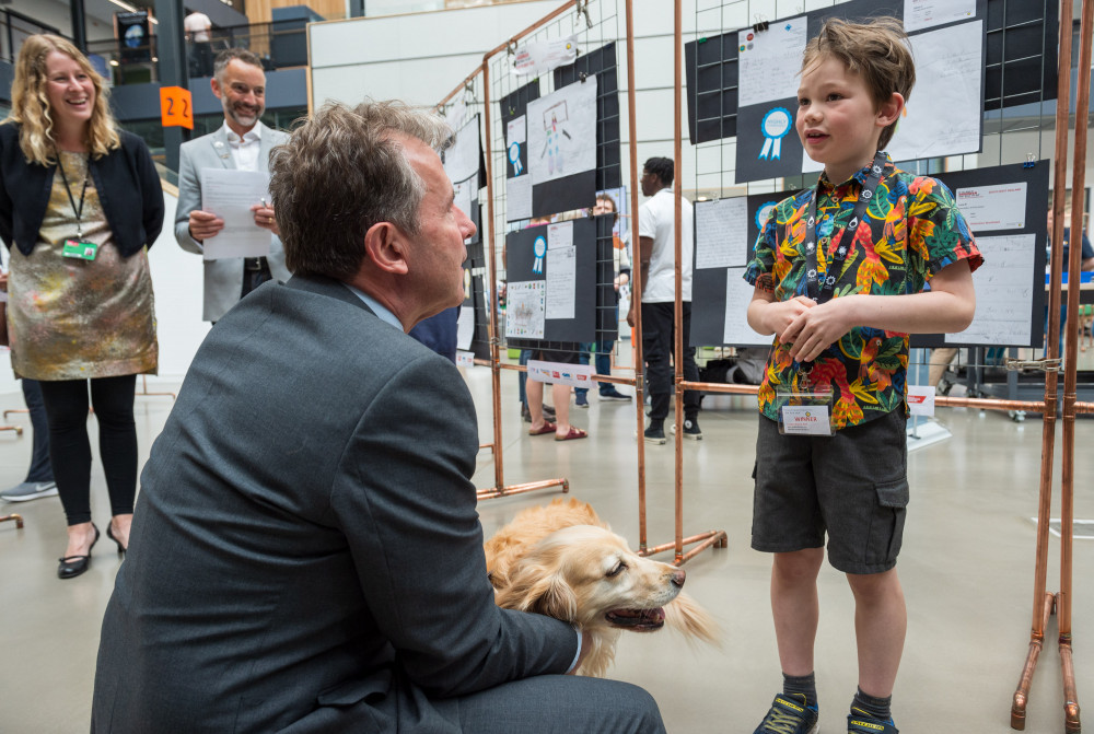 Metro Mayor Dan Norris with Jacob - a six-year-old pupil at Bristol’s Horfield Primary School who won for his ‘animal whistle’ design 