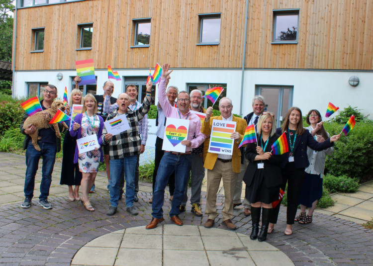 Mendip councillors and staff celebrate Pride Month by flying the rainbow flag at its offices in Shepton Mallet