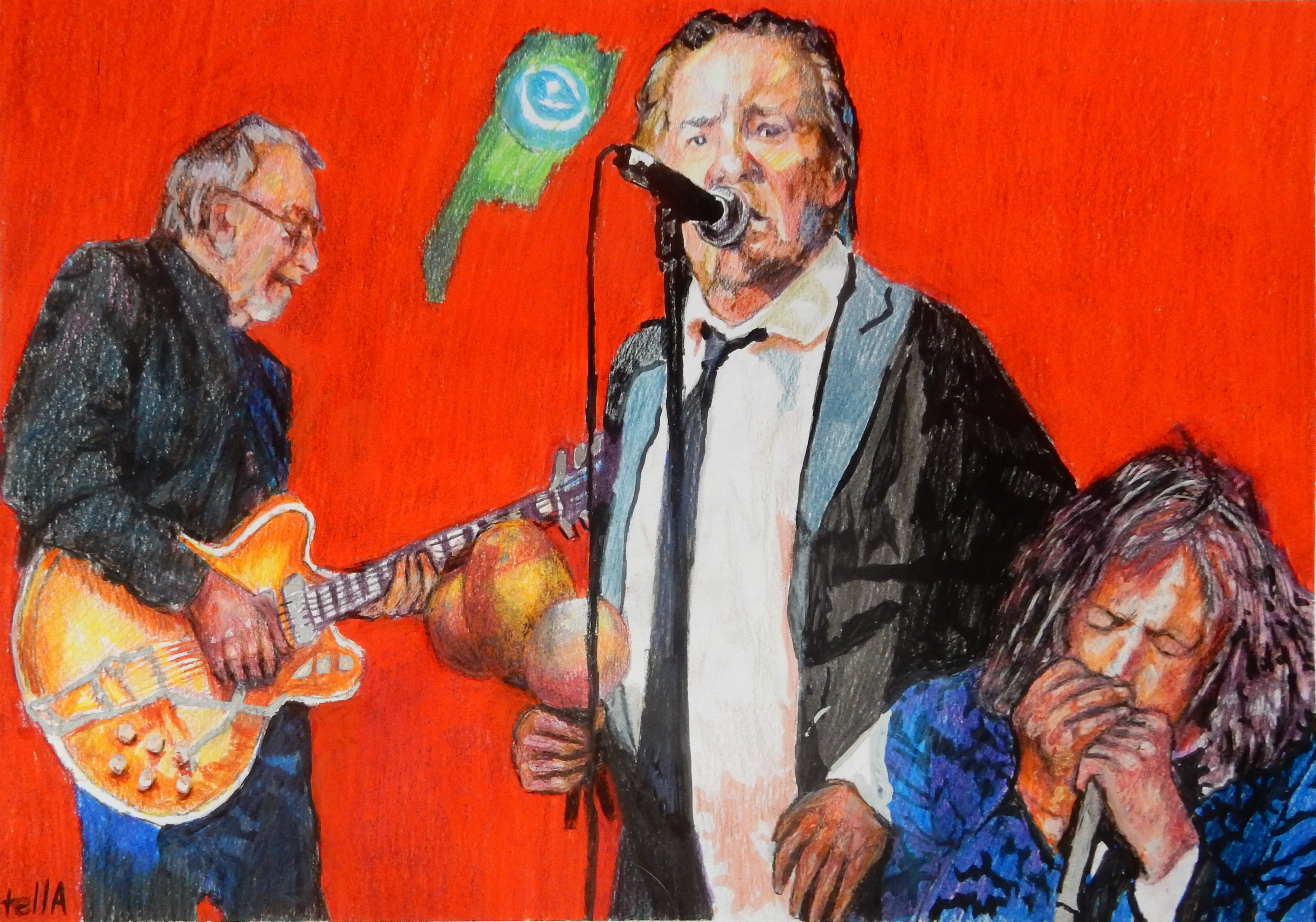 Mixed media on paper artwork of The Pretty Things at the Half Moon Putney (Image: Stella Tooth)