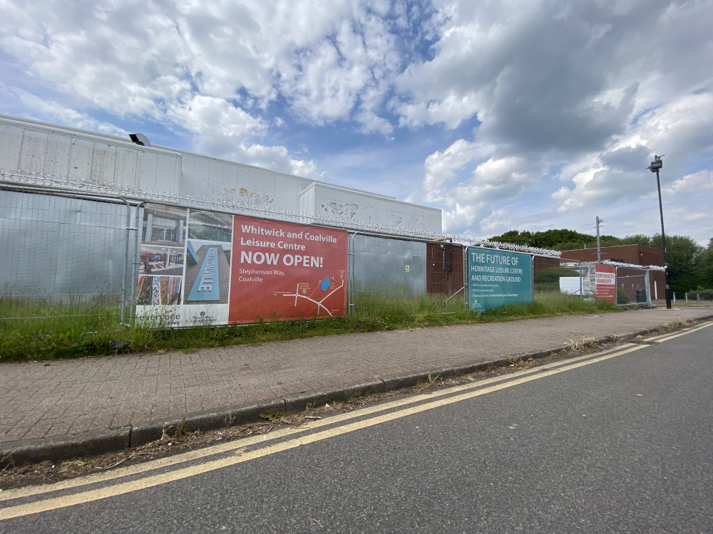 The former Hermitage Leisure Centre is now boarded up after closing in February. All Photos: Coalville Nub News