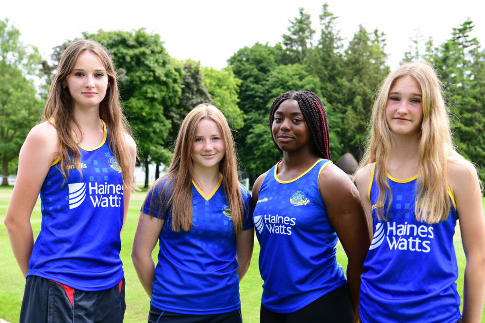 Millfield netballers Venetia Mahony, Olivia Pitt, Amalia Eneanya and Cammie Collins