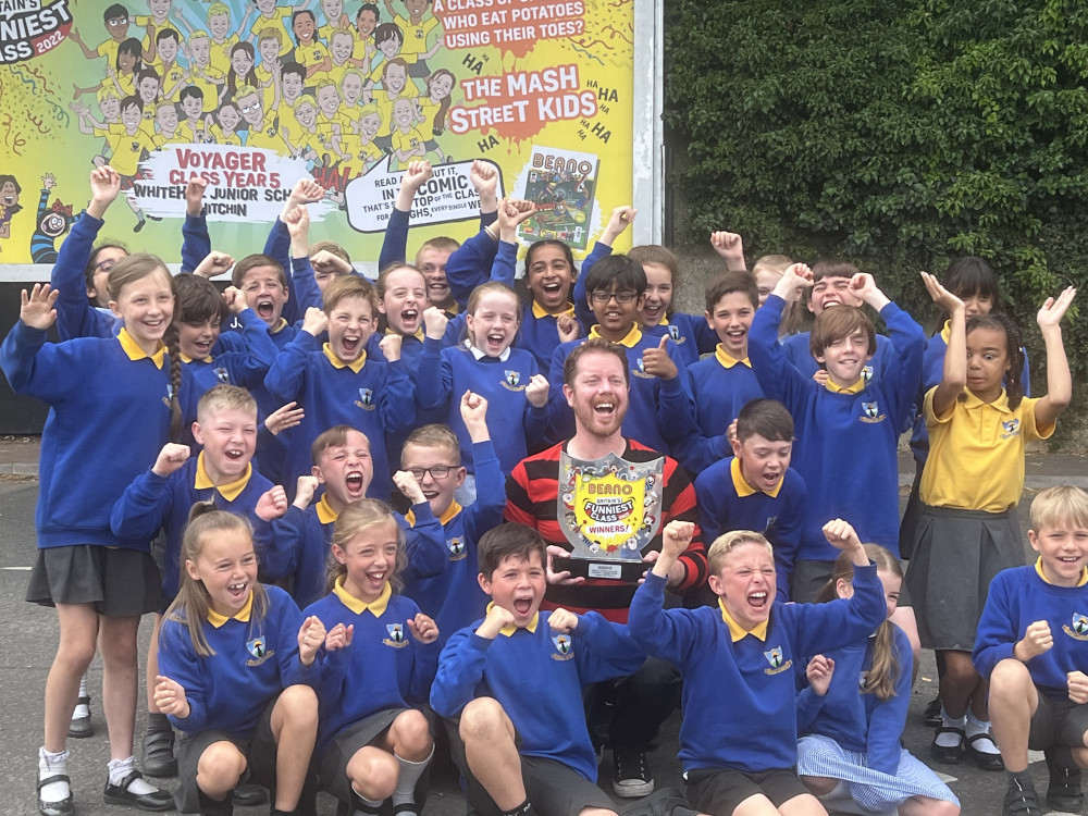 Voyager Class from Hitchin’s Whitehill Junior School are officially the UKs funniest class after winning a Beano's competition. CREDIT: @HitchinNubNews 