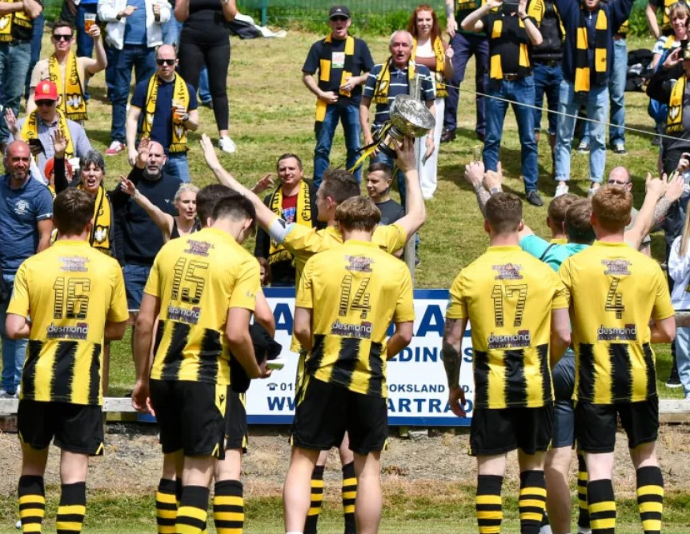 Falmouth Town celebrate Champions Bowl victory. Matt Friday/Cornwall Sports Media.