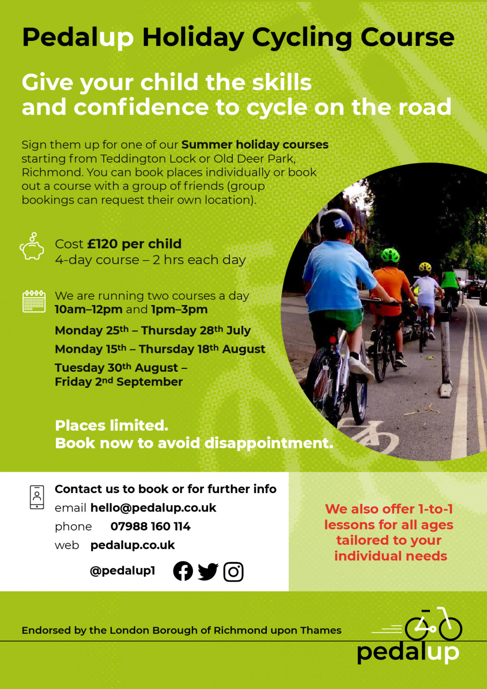 Pedal Up Cycle Training on-road courses. We teach all about appropriate road positions, priorities at junctions and effective observation and communication.