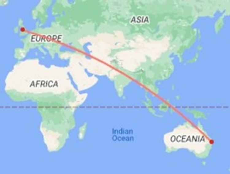 Route to Runcorn in Australia 16,521km