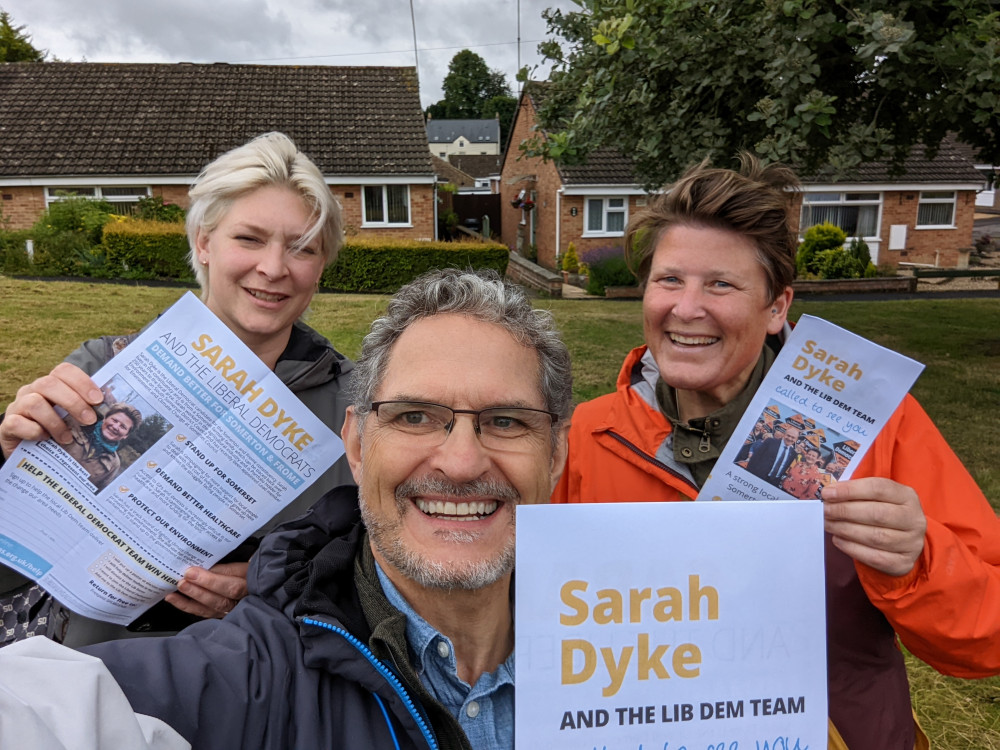 The party out in Frome supporting Sarah Dyke (right) in Park Hill Frome