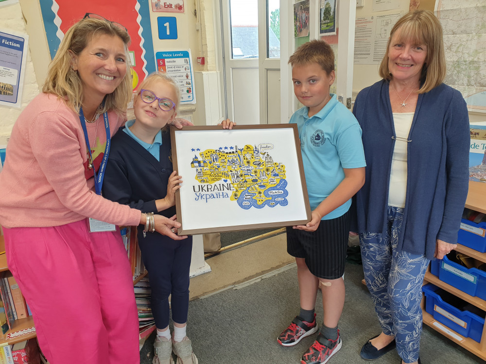 L to R: Lympstone C of E Primary School Headteacher Emily Mellor, Kateryna, Ruslan, Marcia Fletcher (Marcia Fletcher)