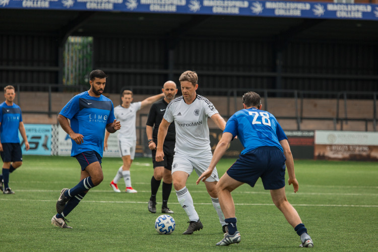 Boasting a combined 363 Premier League appearances, the ex-pros comfortably won the mega-fundraising game. (Image - Macclesfield FC)