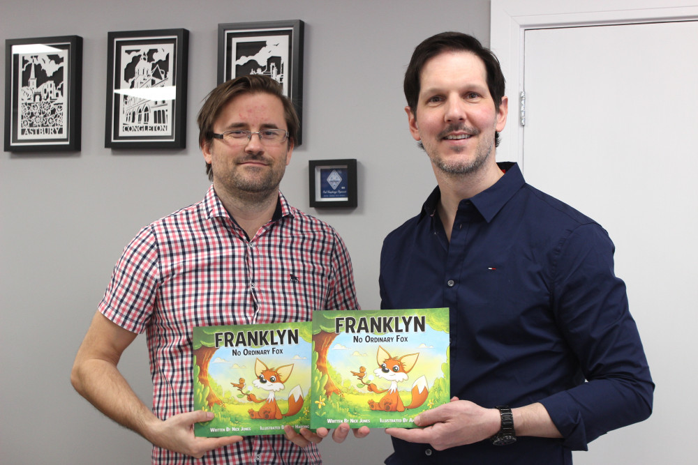 Author Nick Jones and Illustrator Ant Harding launched the book with Congleton's Franklyn Financial Management. (Image - Alexander Greensmith / Congleton Nub News)