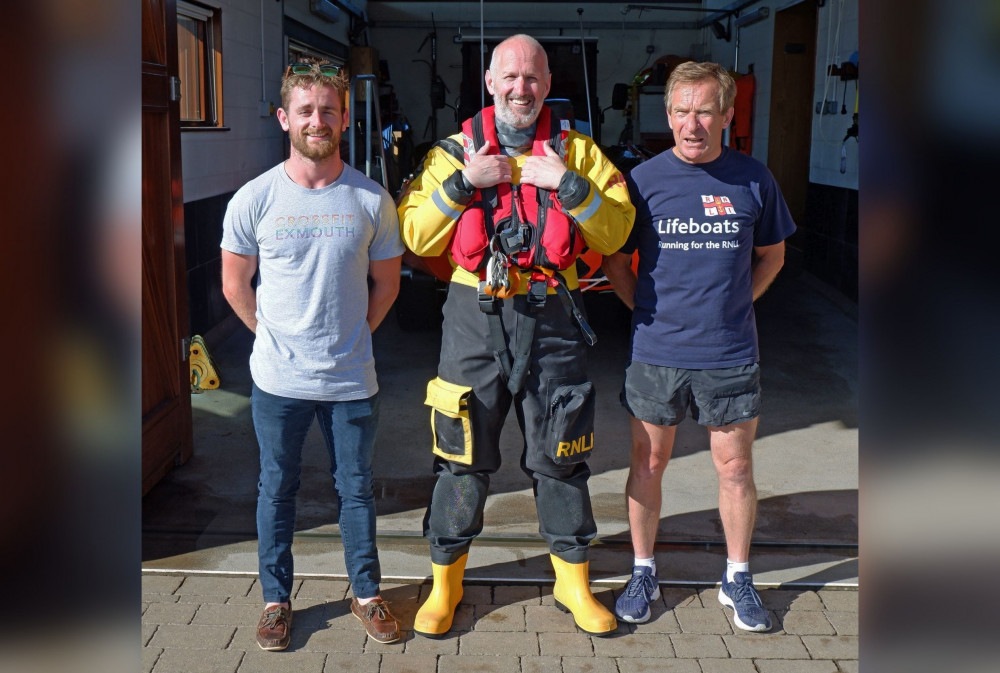 L to R: CrossFit owner Shaun Spring, Geoff Mills, Des White (Exmouth RNLI)