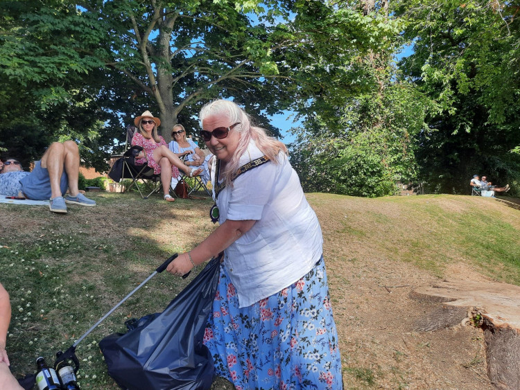 Sally-Anne litter picking in Cutts Close as the Party in the Park came to a close 