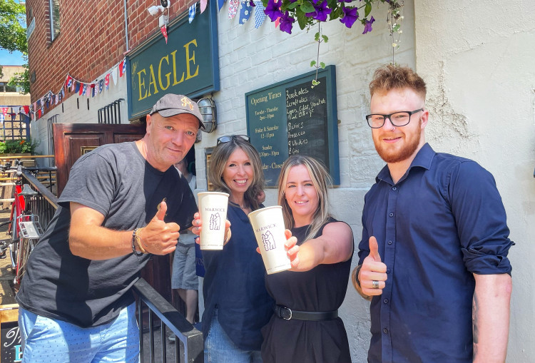 (From left) Phil Baker, Ronnie’s Bar; Rachel Silverthorne, The Eagle; Helen Winters, The Globe; Ben Schofield, The Rose  and Crown