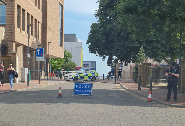 Police cordoned off an area between Thurrock Council's offices and St Peter & St Paul's Church.  Picture by Kevin Sopp. 