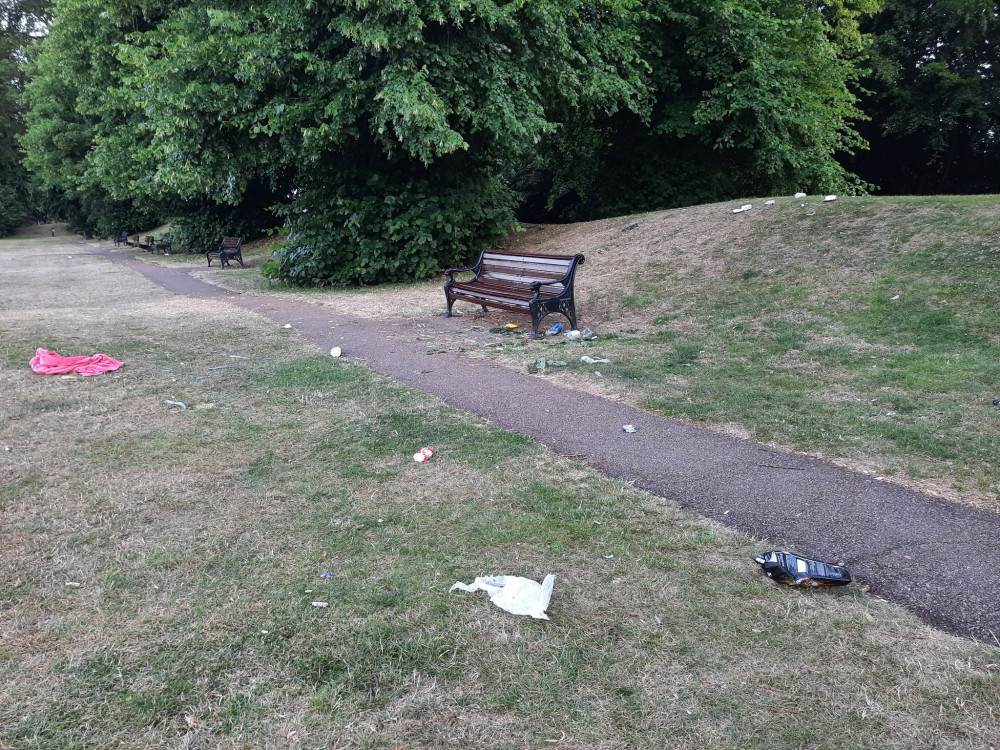 Litter was found behind the shelter and was spread across the park as far as the picnic tables