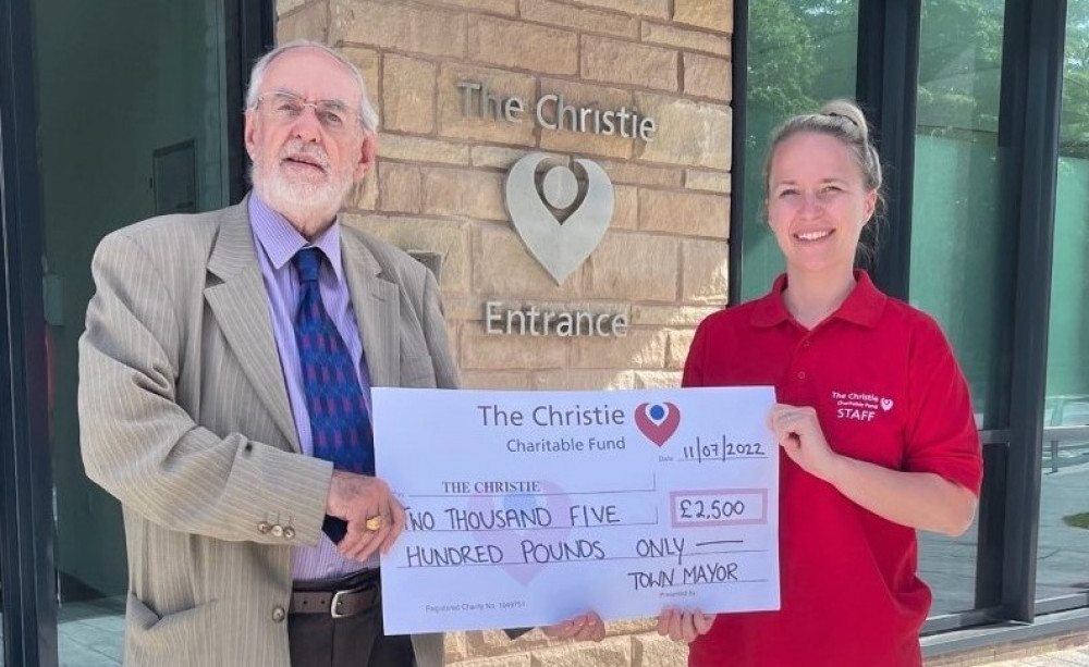 Councillor Denis Murphy and Lindsey Farthing from The Christie Charity - who fundraise for The Christie Macclesfield. 