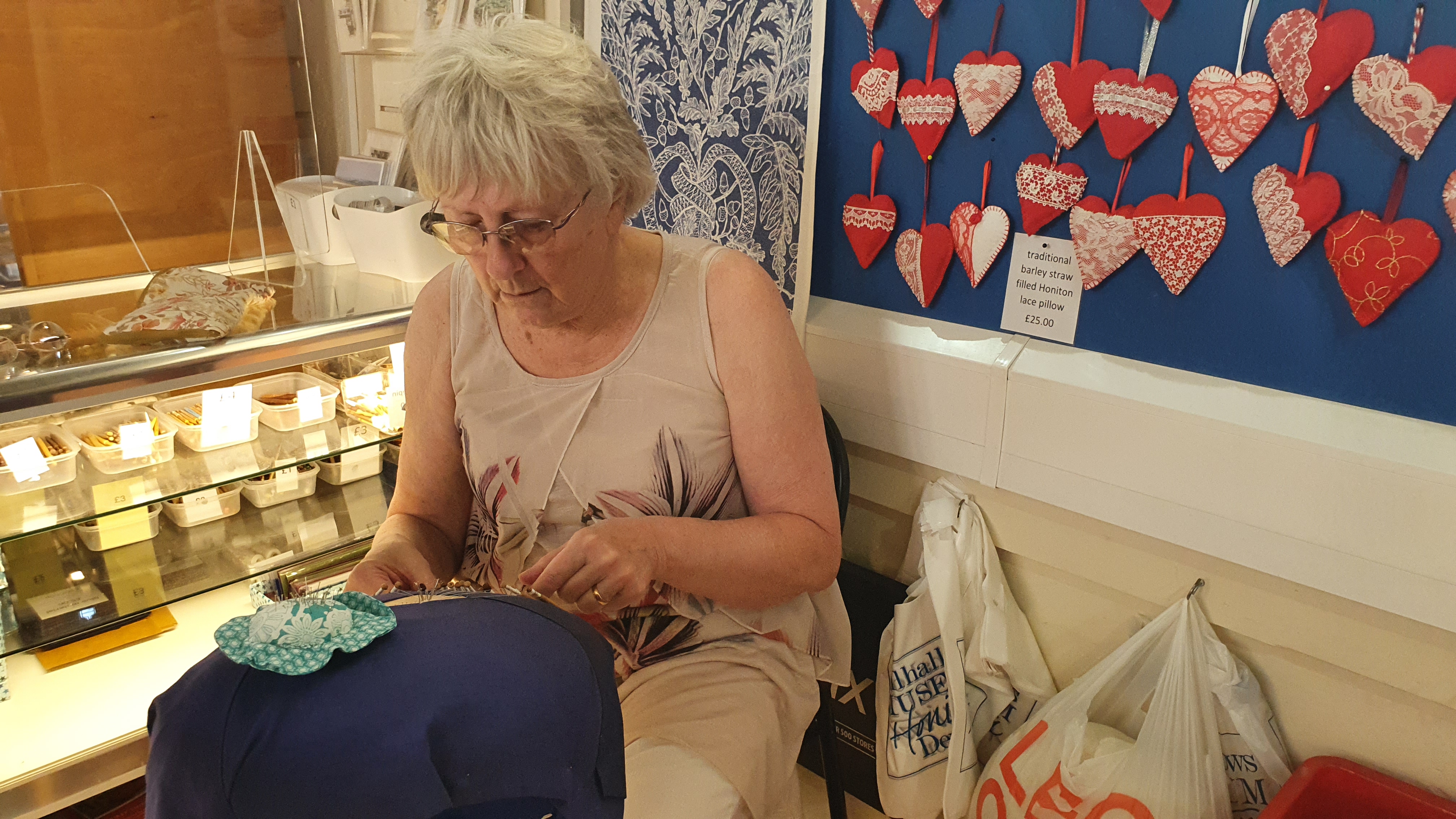 Ruth practising making Honiton Lace 