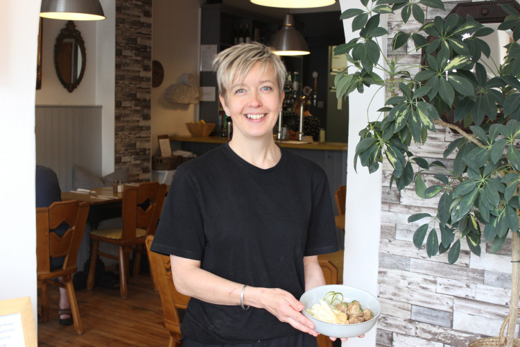 Jo Bentley took on The Salt Bar in summer 2016. She is pictured at the entrance of her relaxing bistro with her Scandi-style meatballs. (Image - Alexander Greensmith / Macclesfield Nub News)