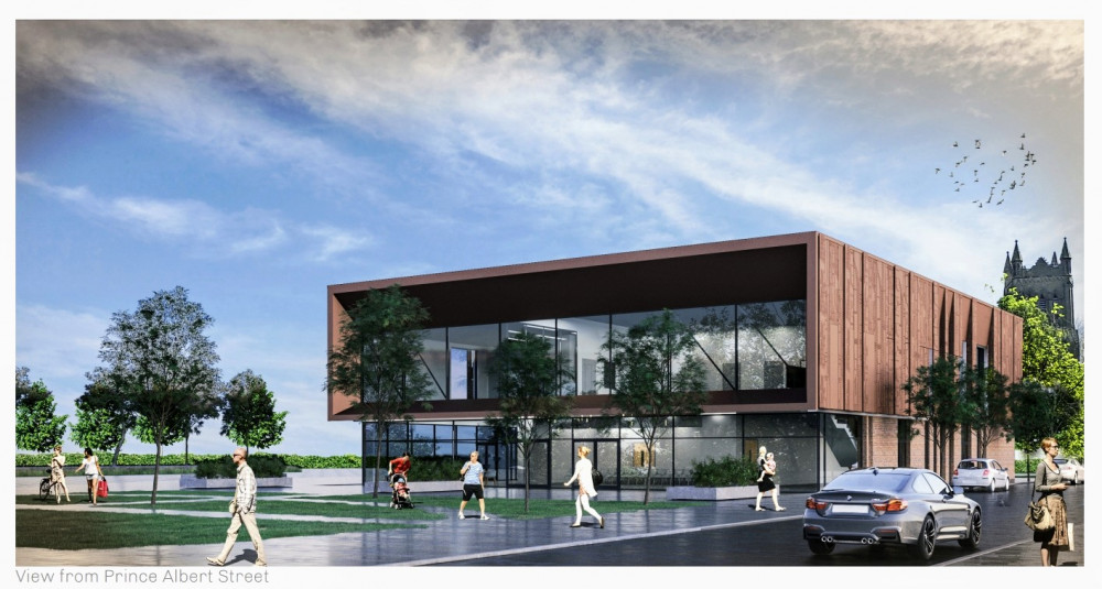 An artist's impression of the new Crewe History Centre from Prince Albert Street (Cheshire East Council).