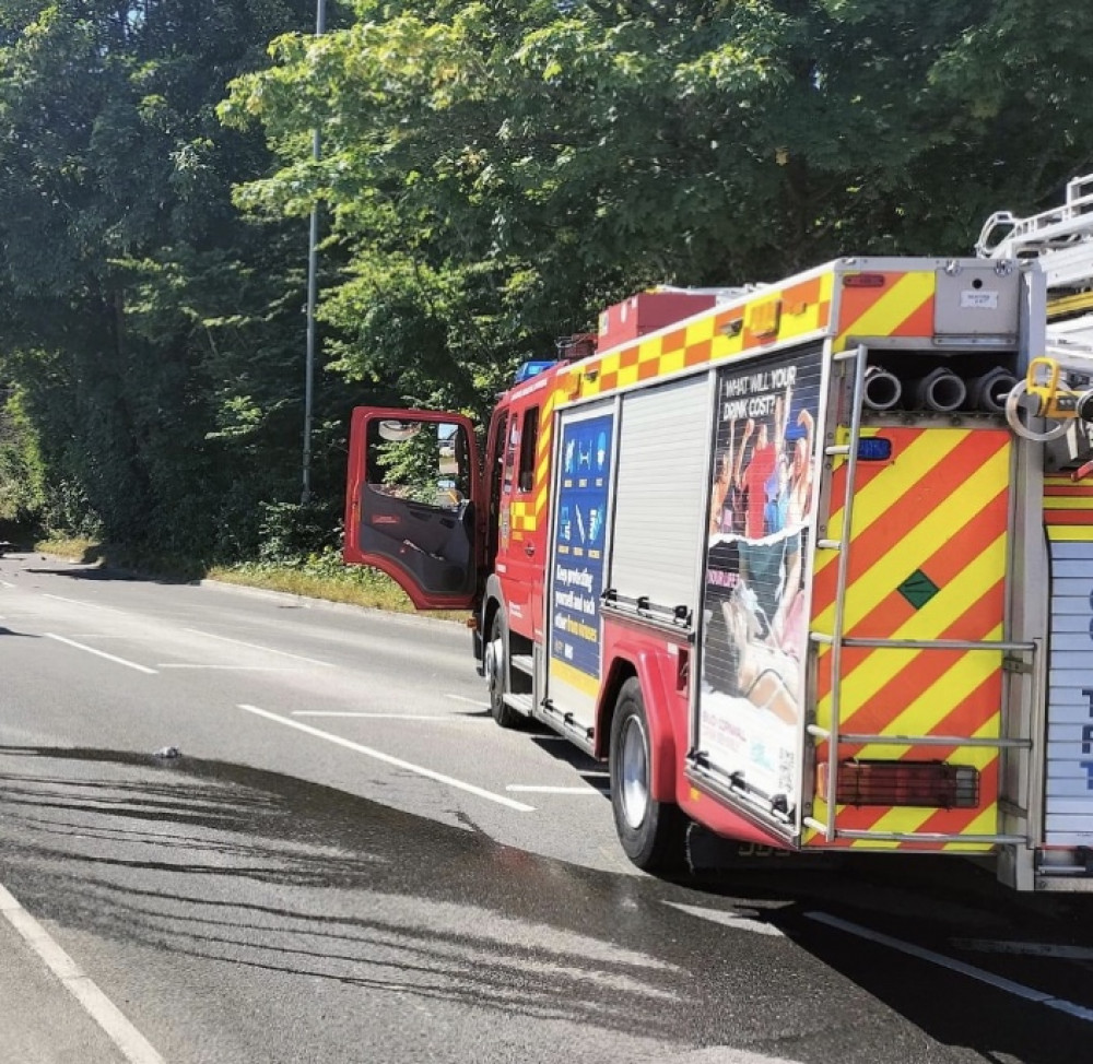 Photos of emergency services on the scene near Falmouth Town Football Club.