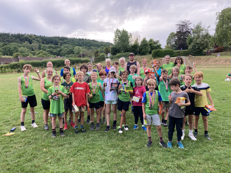 The Mighty Green Juniors with their awards (Sidmouth Running Club)